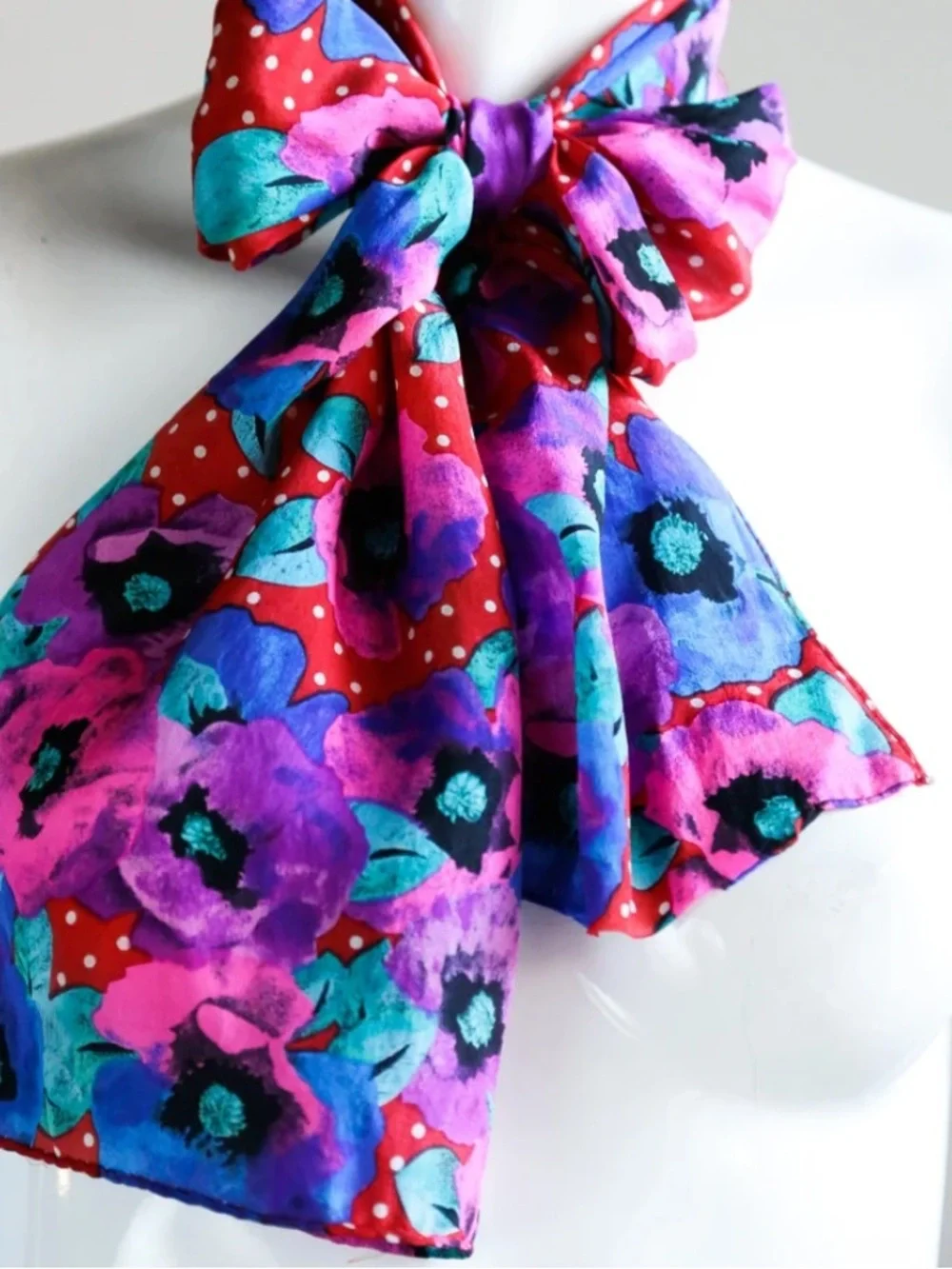 Bright Red Floral Silk Scarf